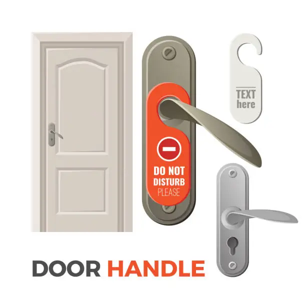 Vector illustration of Door handles with do not disturb sign and entrance