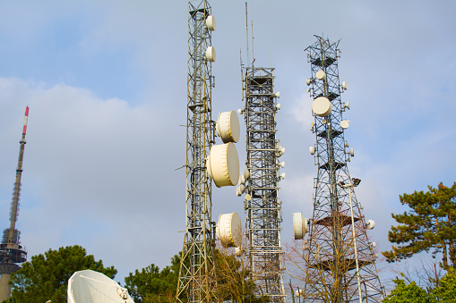 g-smart mobile telephone, radio, network, antenna base station on the telecommunication mast