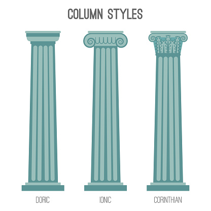 Ancient tall column styles isolated cartoon illustrations set