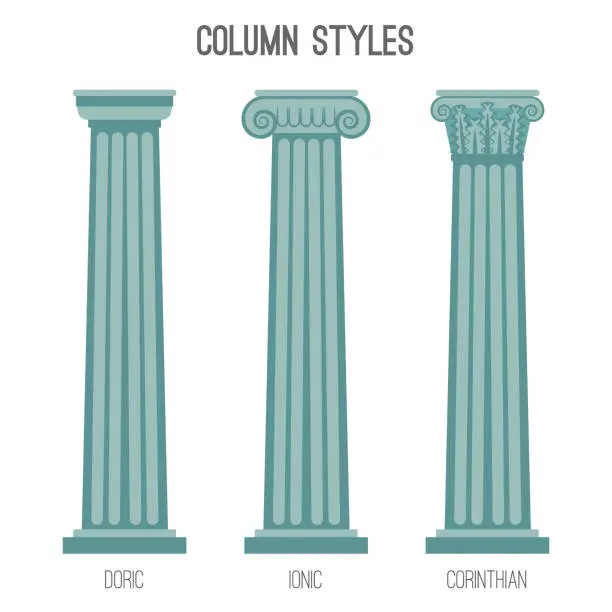 Vector illustration of Ancient tall column styles isolated cartoon illustrations set