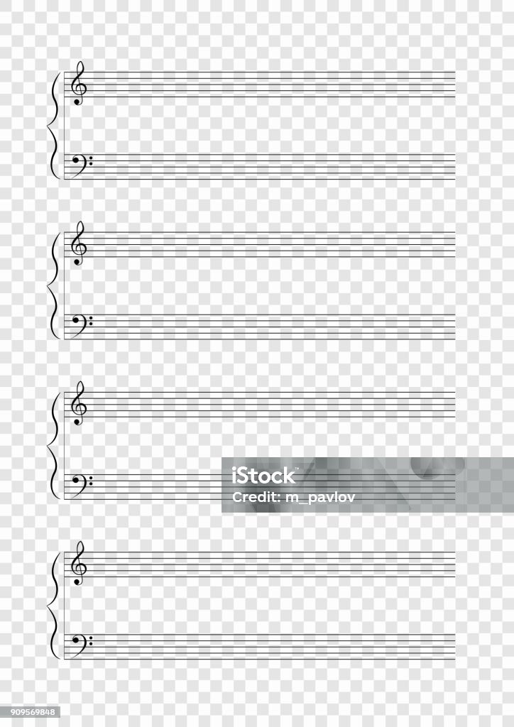 Blank A4 music notes on checkered background Blank A4 music notes with treble and bass clef. Vector illustartion Sheet Music stock vector