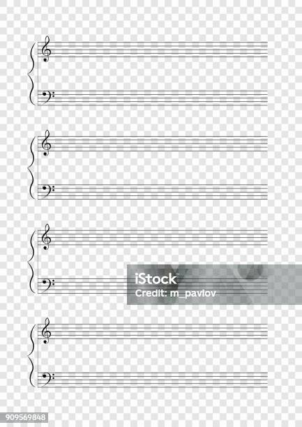 Blank A4 Music Notes On Checkered Background Stock Illustration - Download Image Now - Sheet Music, Blank, Empty