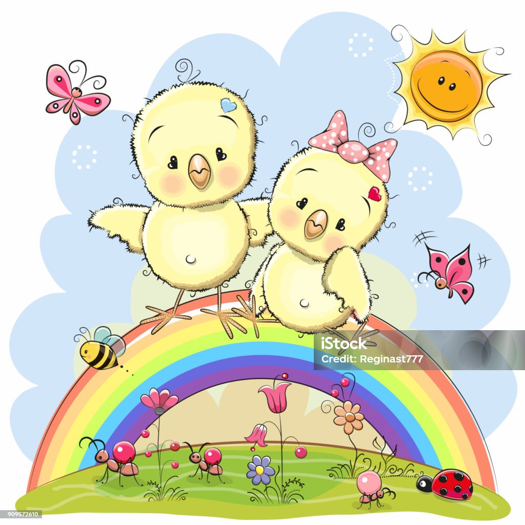 Hai Con Gà Đang Ngồi Trên Cầu Vồng Hình minh họa Sẵn có - Tải ...