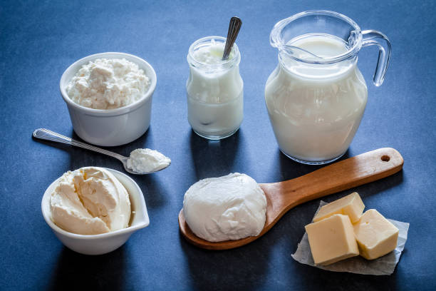 istock Dairy products shot on bluish tint kitchen table 909573984