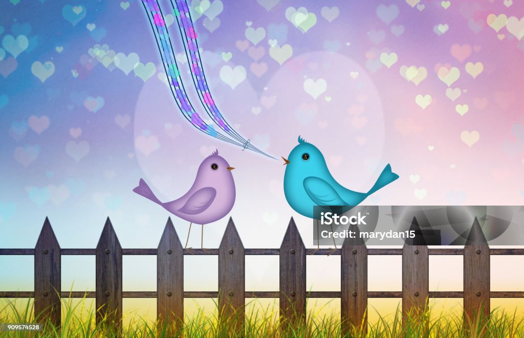 Valentine Background With Heart Scene With A Happy Cute Couple Of Cartoon  Birds In Love Singing Love Song For Valentines Day Stock Photo - Download  Image Now - iStock