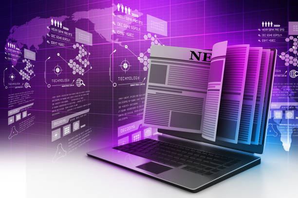 istock laptop screen showing latest online news 909582208