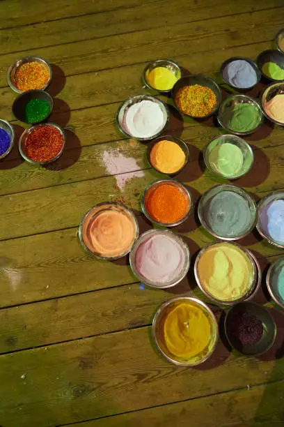 Photo of Many color additives for staining glass in the glassworks