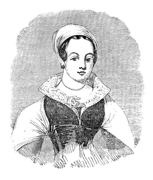Antique illustration: Portrait of Jane Grey Antique illustration: Portrait of Jane Grey lady jane grey stock illustrations
