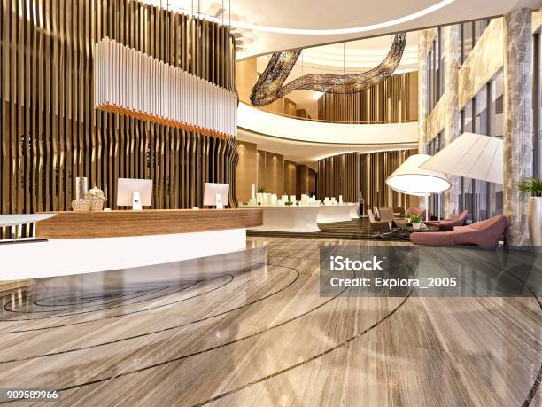 3d Render Of Commercial Building Interior And Reception Stock Photo - Download Image Now