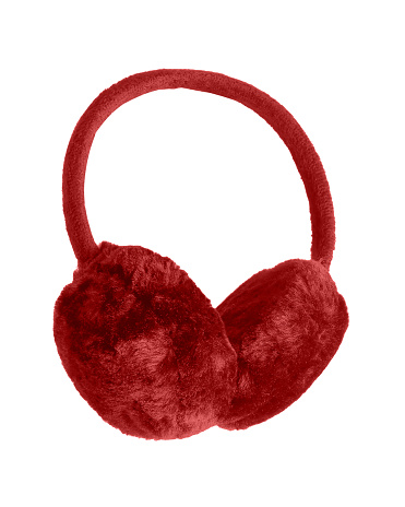 Burgundy soft fluffy earmuffs isolated on white