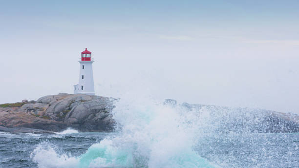 istock Peggy's Cove Lighthouse With Splashing Waves, 16x9 Format 909591654
