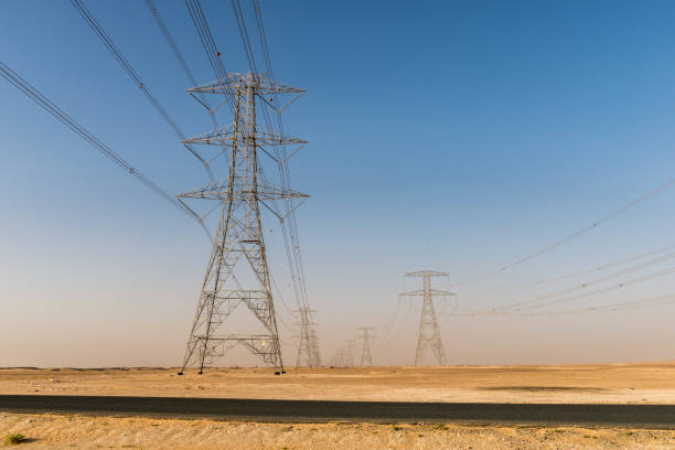 istock Giant electricity cables in the desert 909597206