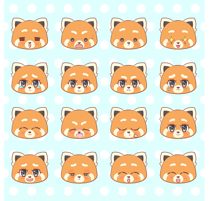 Emoticons Emoji Smiley Set Colorful Sweet Kitty Little Cute Kawaii Anime Cartoon Red Panda Girl Different Emotions Mascot Sticker Happy Sad Angry Smile Kiss Love Children Character Colorful Vector Signs Logo Illustration Emoticons Emoji Smiley Set Colorful Sweet Kitty Little Cute Kawaii Anime Cartoon Red Panda Girl Different Emotions Mascot Sticker Happy Sad Angry Smile Kiss Love Children Character Colorful Vector Signs Logo Illustration
