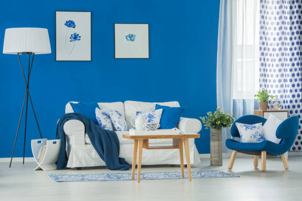 istock Blue living room interior 909609288