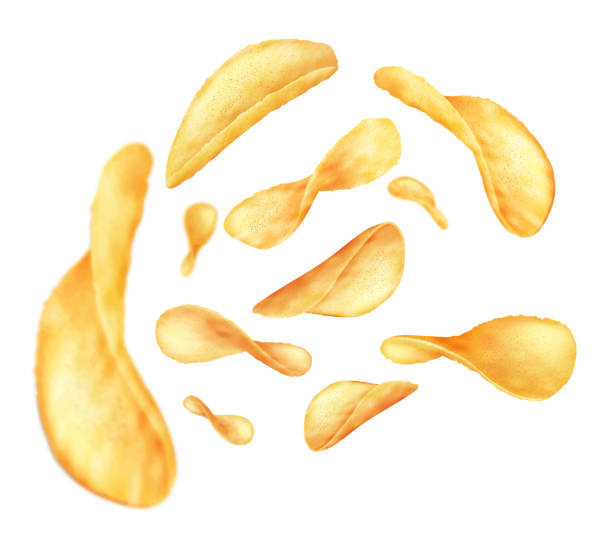 黄金のジャガイモのチップが飛んでのベクトルの背景 - baked potato点のイラスト素材／クリップアート素材／マンガ素材／アイコン素材