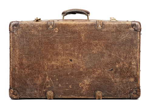 old brown vintage suitcase on the white background