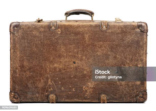 Old Suitcase Isolated On White Background Stock Photo - Download Image Now - Suitcase, Old, Old-fashioned