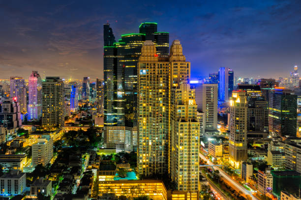 istock Sunset scence of Bangkok skyline Panorama and Skyscraper 909617262