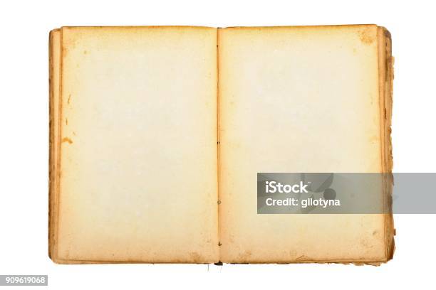 Open Old Book Isolated On White Background Stock Photo - Download Image Now - Leather, Diary, Blank