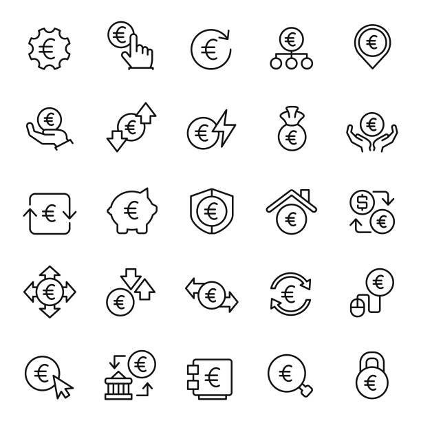 유로 아이콘크기 세트 - euro symbol stock illustrations