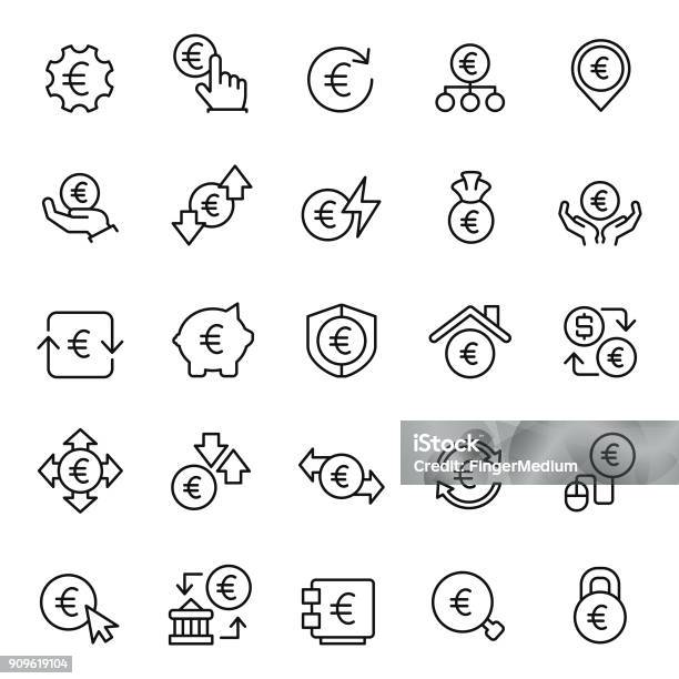 Euro Icon Set Stock Illustration - Download Image Now - Euro Symbol, Investment, Banking