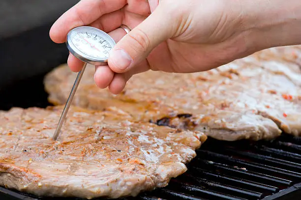 Checking meat temperature while grilling
