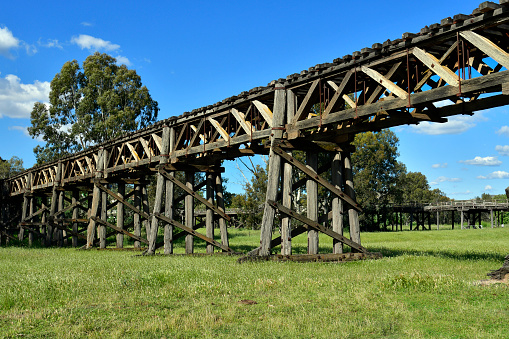 Australia, historic timber railway bridges in Gundagai