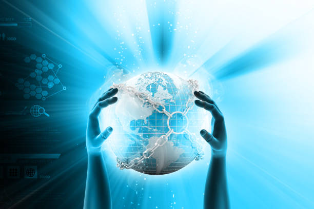 istock Hand showing earth globe close in chain 909623438