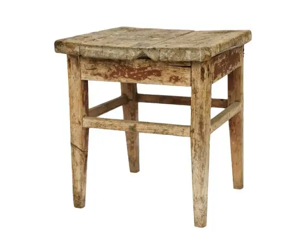 Old wooden stool isolated on hwite background.