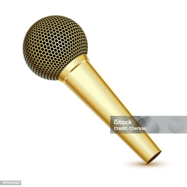 Golden Mikrofon Stock Vektor Art und mehr Bilder von Mikrofon - Mikrofon, Gold - Edelmetall, Goldfarbig