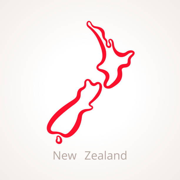 nowa zelandia - mapa konspektu - new zealand map cartography vector stock illustrations