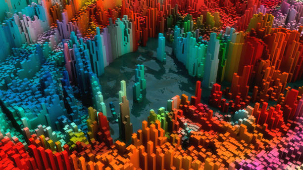 istock 3d rendering. Abstract topography and colors 909635576