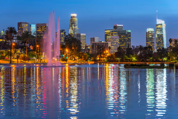 istock Los Angeles Skyline at Dusk Looking from Echo Park 909645090