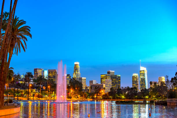 istock Los Angeles Skyline at Dusk Looking from Echo Park 909645182