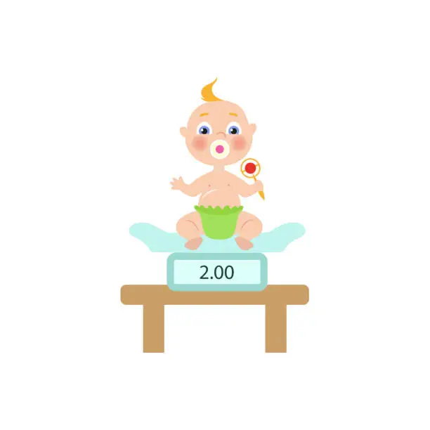Vector illustration of vector flat baby infant with nipple and diaper