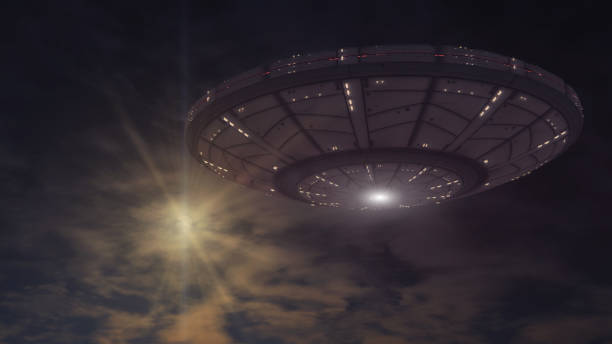 istock 3D rendering. Futuristic alien Spaceship 909650782