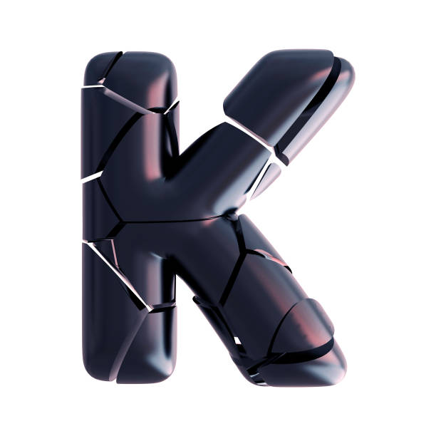 Letter K. 3d Fragmented High Tech Typeset. Abstract Fractal Cracked Font. 3d Rendering Isolated on White Background