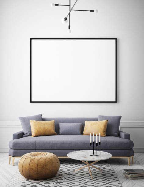 istock mock up poster frame in hipster interior background, scandinavian style, 3D render 909660888