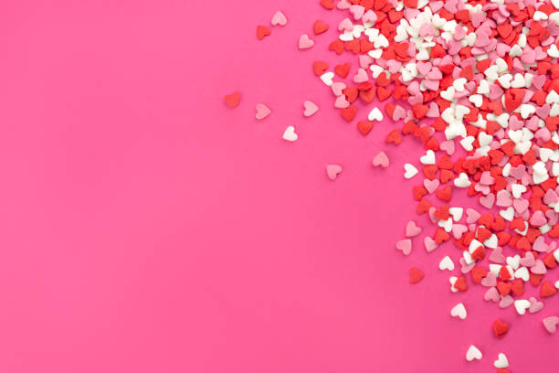 Valentine day background with hearts, top view stock photo
