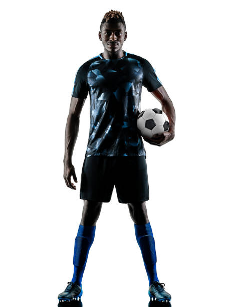 istock one african soccer player man isolated white background silhouet 909671438