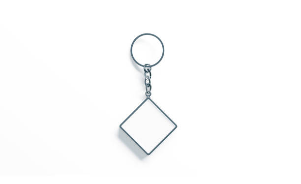 istock Blank metal rhombus white key chain mock up top view 909671578