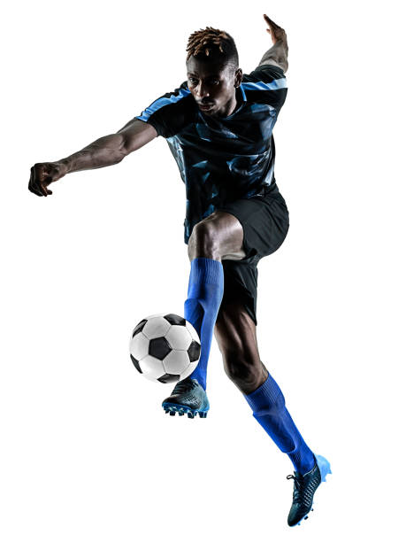 istock one african soccer player man isolated white background silhouet 909674282