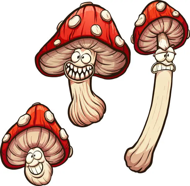 Vector illustration of Red cartoon mushrooms