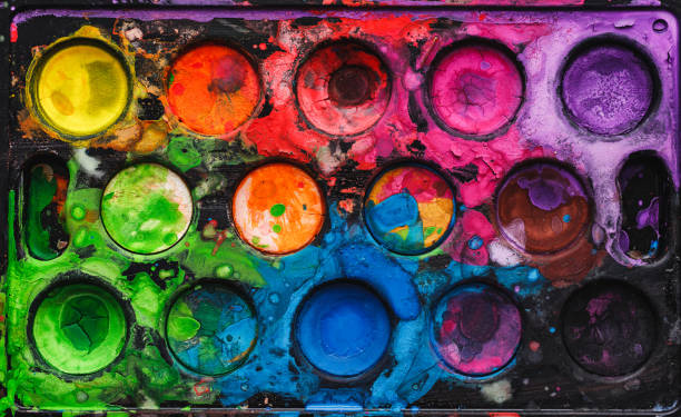 Watercolor palette with mixed colors