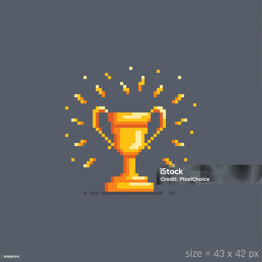 Pixel golden winner cup. Illustrazione vettoriale. - arte vettoriale royalty-free di Pixellato