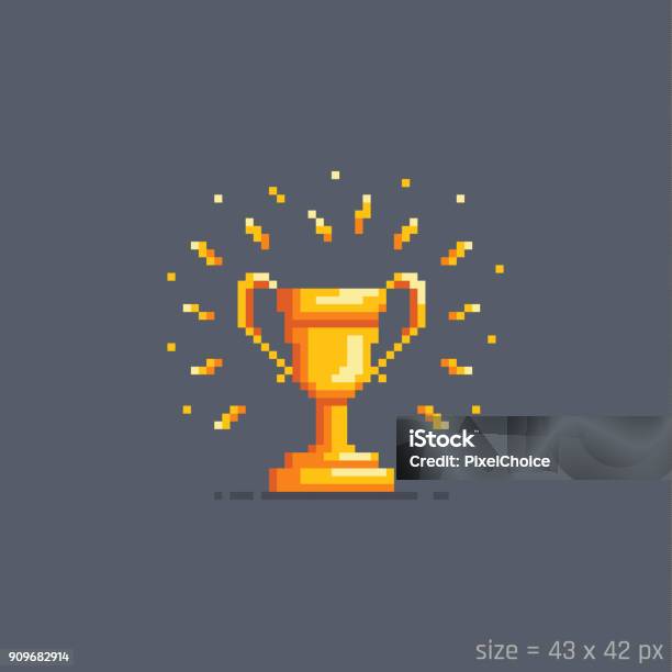 Pixel Golden Winner Cup Illustrazione Vettoriale - Immagini vettoriali stock e altre immagini di Pixellato - Pixellato, Giochi, Trofeo