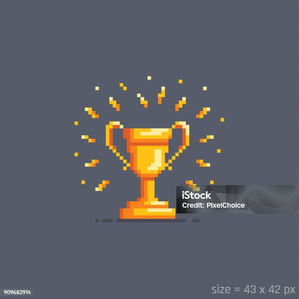 Pixel Golden Winner Cupvector Illustration Stock Illustration - Download Image Now - Pixelated, Leisure Games, Trophy - Award