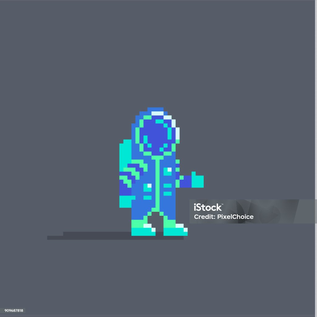 Pixel art cute astronaut personage. Pixel art cute astronaut personage. Cosmonaut in space suit. Outer Space stock vector