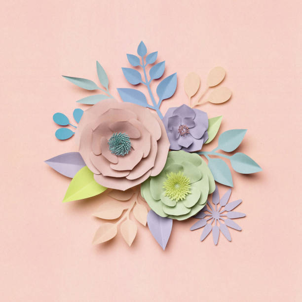 istock 3d rendering, paper flowers, pastel color palette, botanical background, isolated clip art, round bouquet, floral arrangement 909688152
