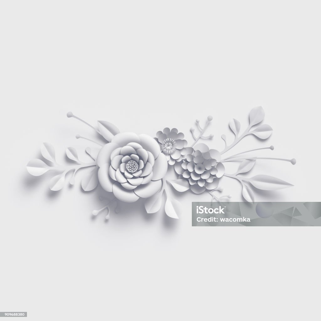 Render 3d Fondo De Flores De Papel Blanco Aislado Botánico Prediseñadas Ramo De Novia Boda Decoración De La Pared Frontera Floral Foto de stock y más banco de imágenes de Blanco - Render 3d Fondo De Flores De Papel Blanco Aislado Botánico Prediseñadas Ramo De Novia Boda Decoración De La Pared Frontera Floral Foto de stock y más banco de imágenes de Blanco -